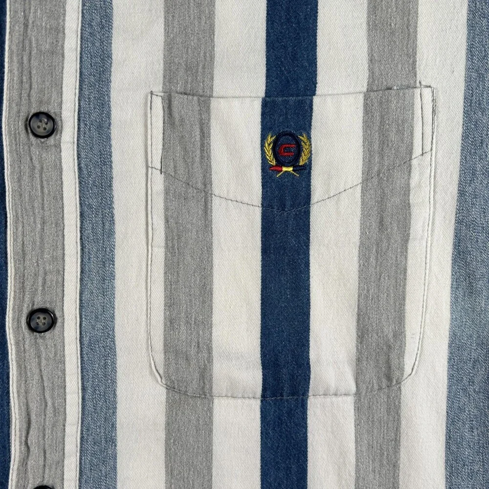 Vintage Coliseum Shirt Mens Large Blue Gray White Striped Button Up Casual 90s